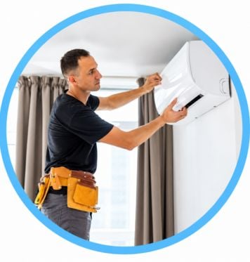 Split AC installation by a professional HVAC technician