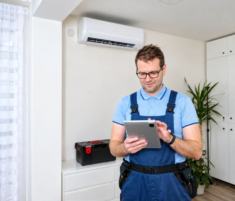 Technician testing a split AC after installation